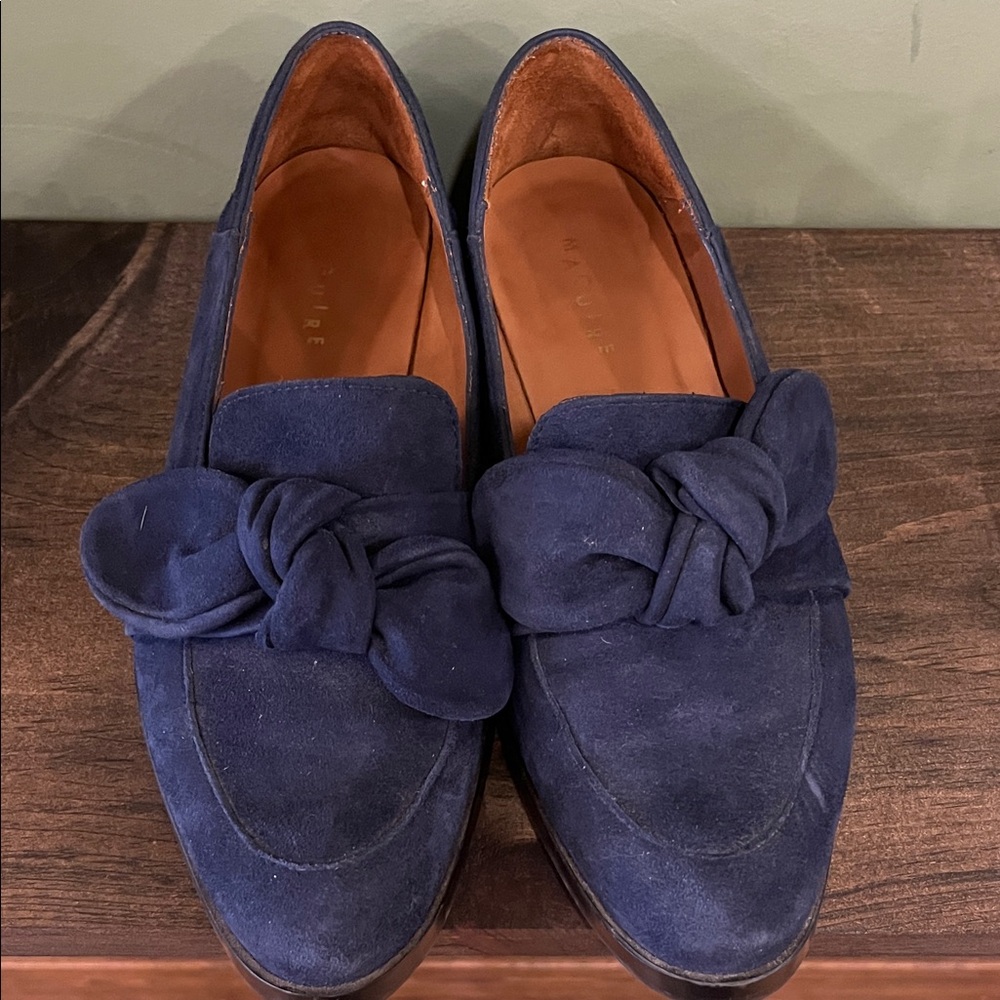 Maguire Navy Blue Suede Bow Loafers